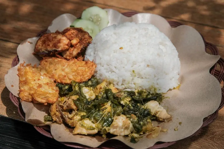 Sepiring gulai ikan patin dengan nasi putih dan sambal